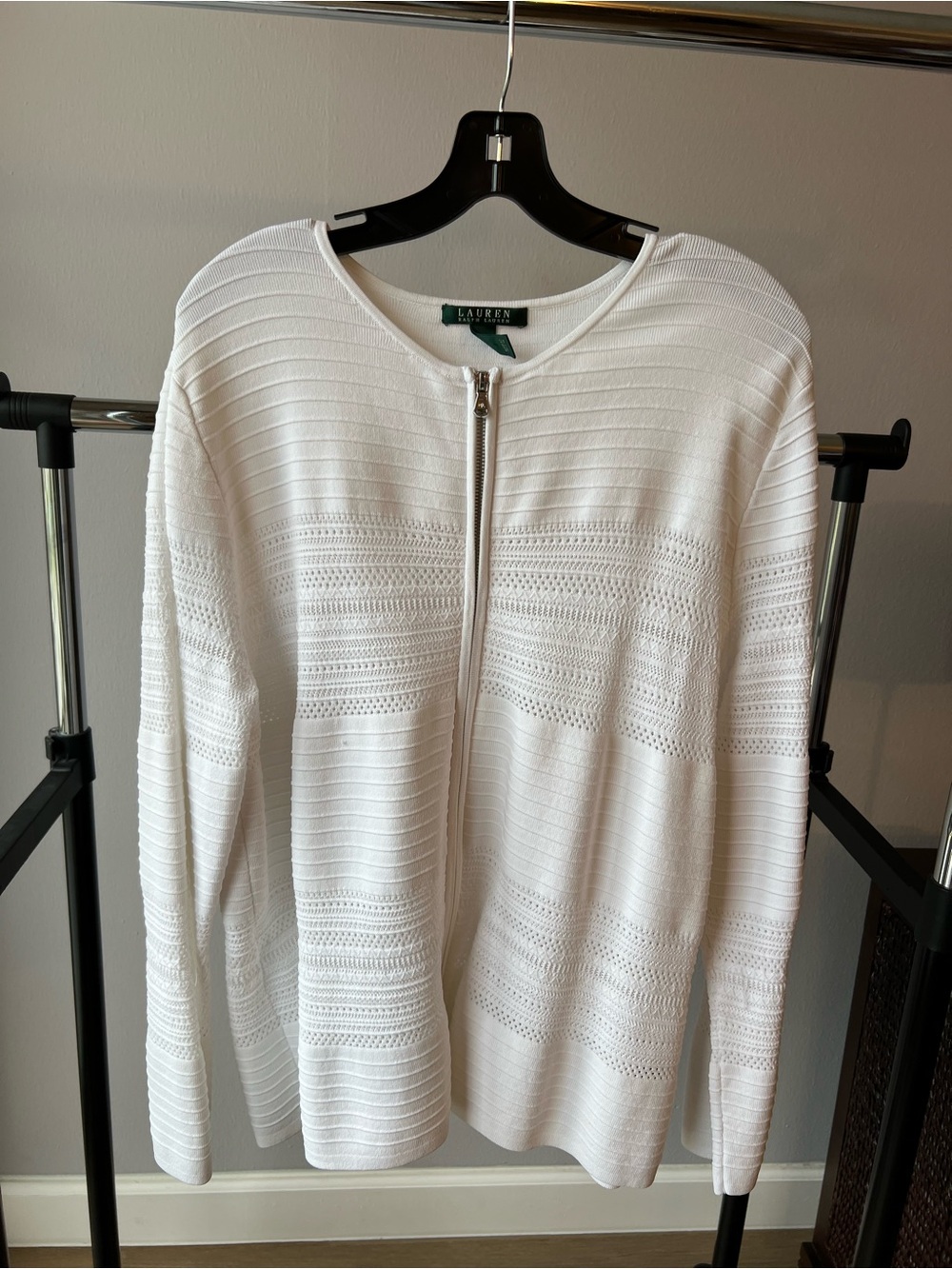Ralph Lauren White Zip-Front Knit Cardigan